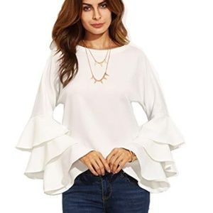 Round Neck Ruffle Long Sleeve Blouse